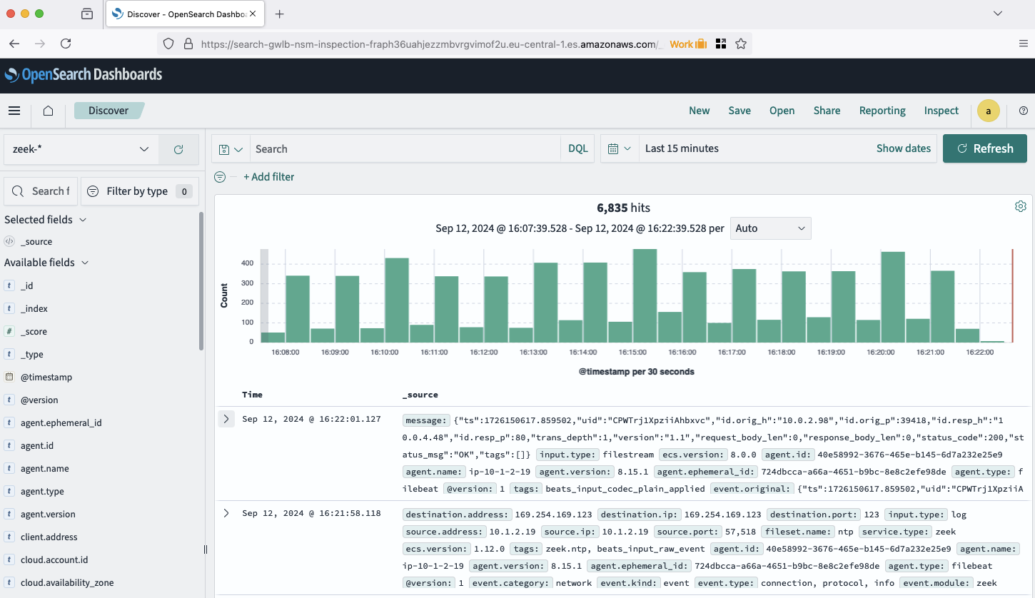 OpenSearch Discover Dashboard