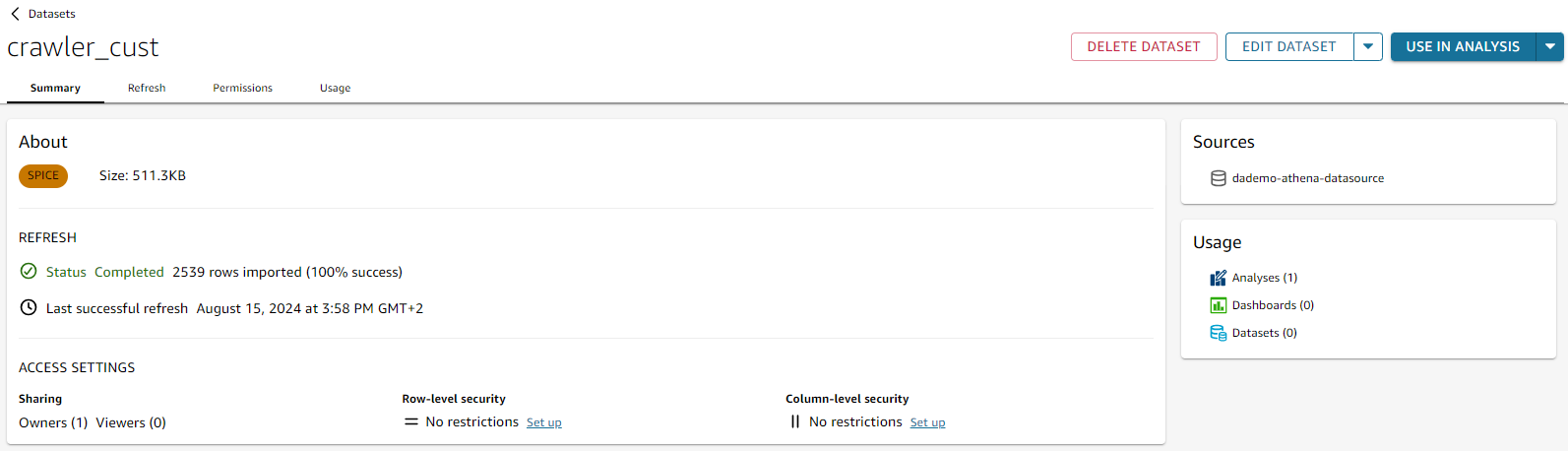 QuickSight SPICE dataset capacity